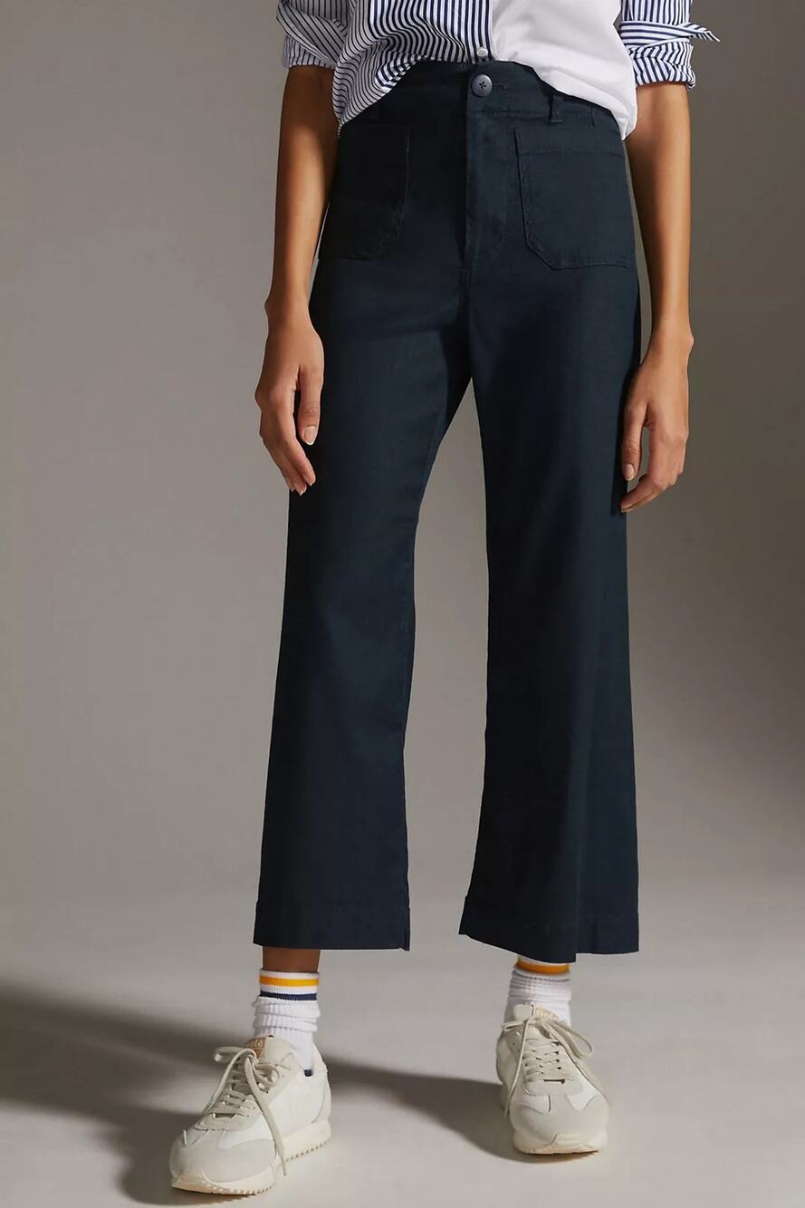 Anthropologie Maeve 31 The Colette Cropped Linen Wide-Leg Pants